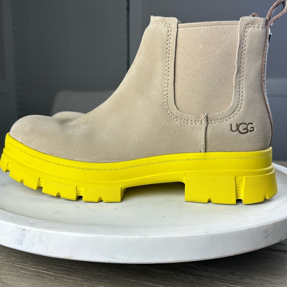 UGG Ashton Tan Boots with Bright Yellow Soles